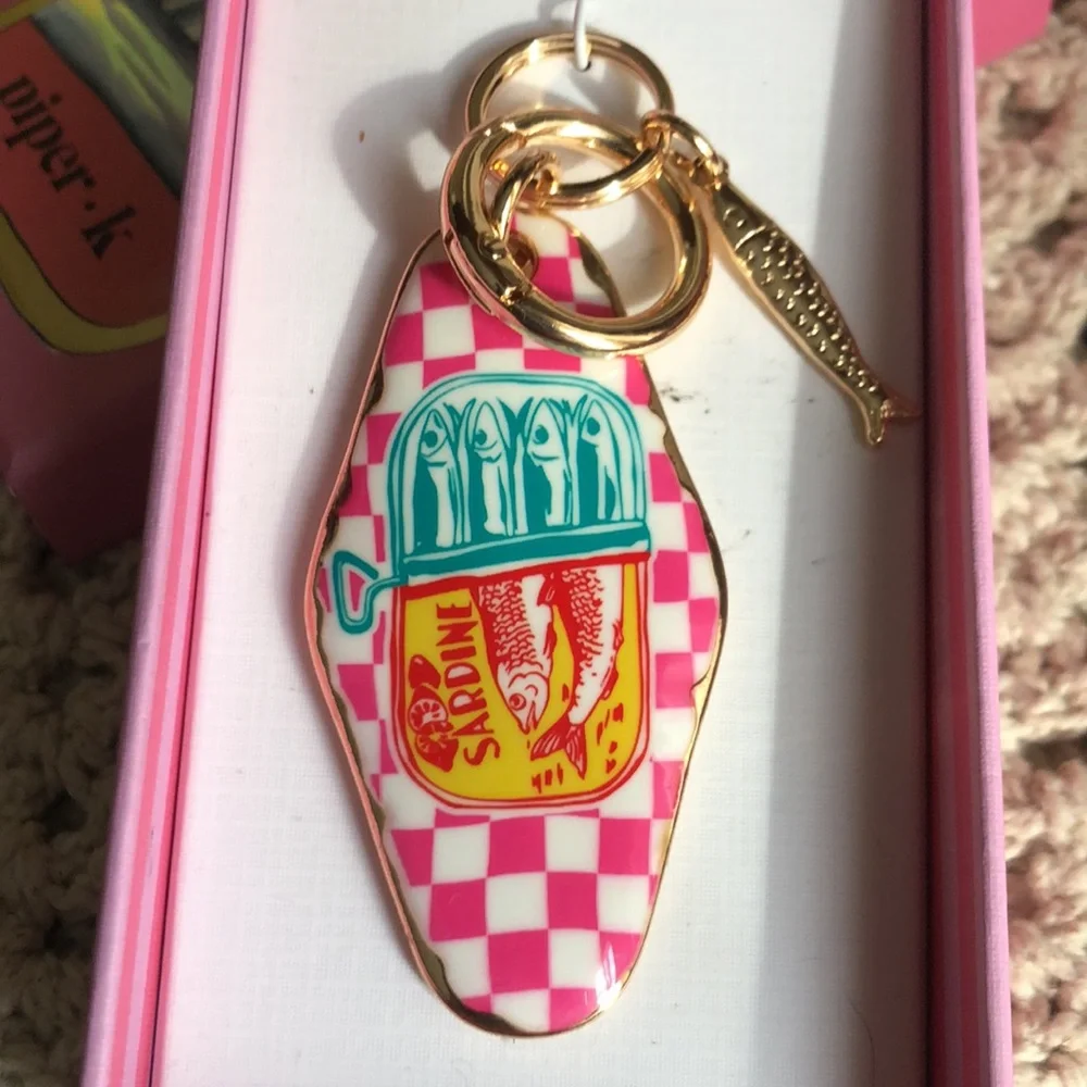 Piper K Checkerboard SARDINE Key Chain & Bag Charm - Gold Hardware